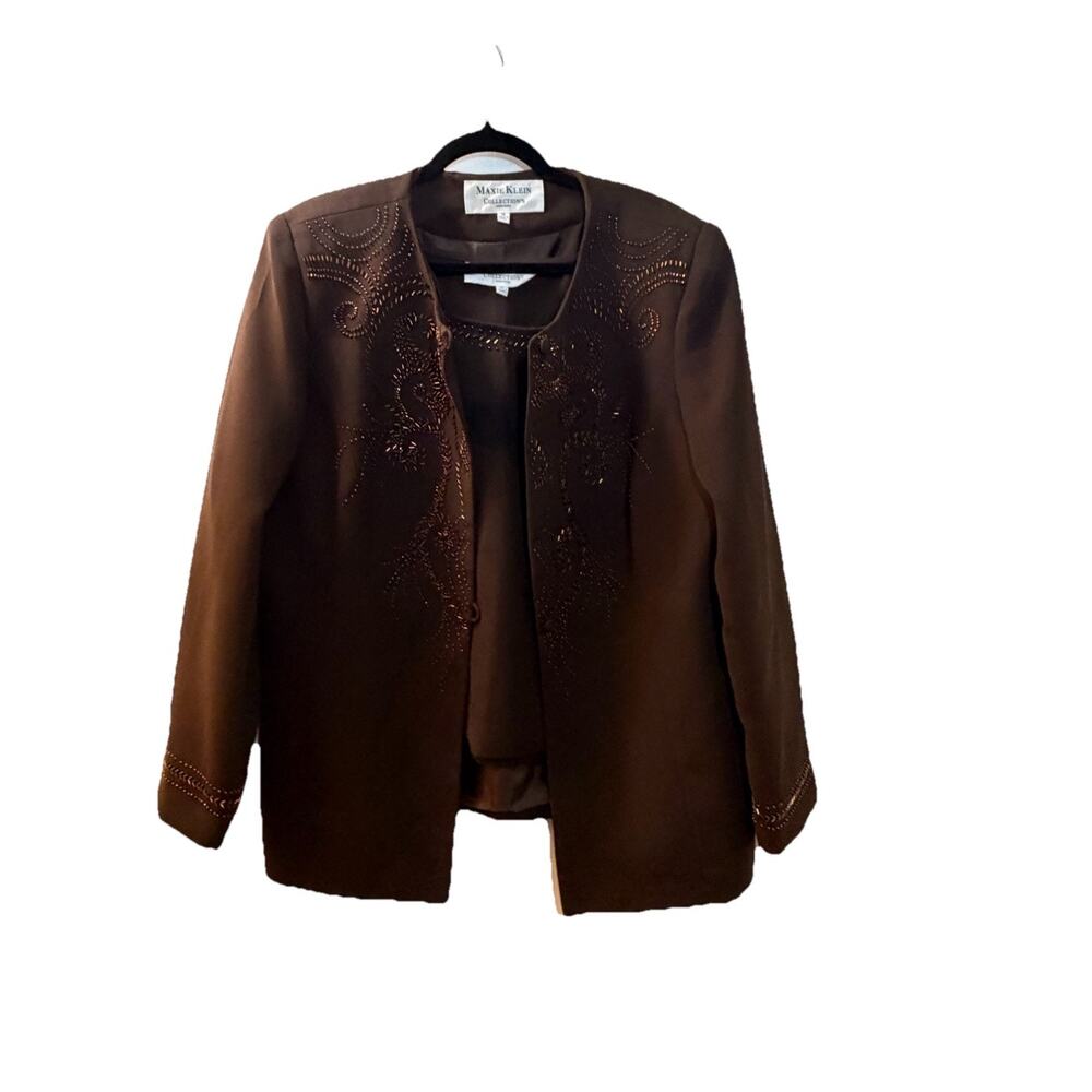 Vintage Maxie Klein Collection 2 Piece Set Womens 18 Brown Beaded Jacket Top